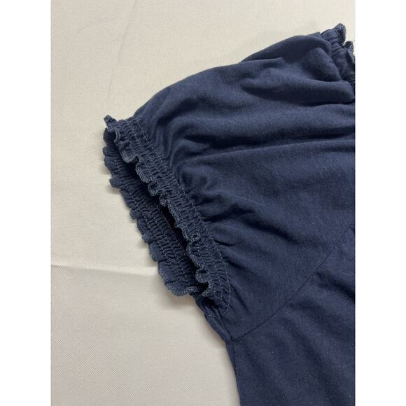 Aeropostale Short Sleeve Navy Top Crochet Detail Elastic Hem Ruffle Boho Y2K - Picture 9 of 9